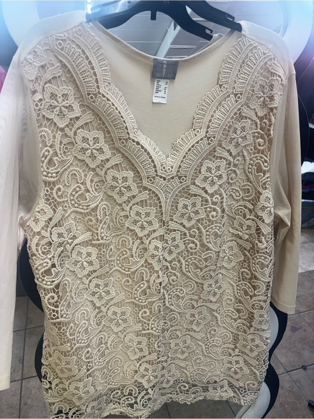 FAIR LADY,Women's Cream Lace V-Neck Blouse by Tahari